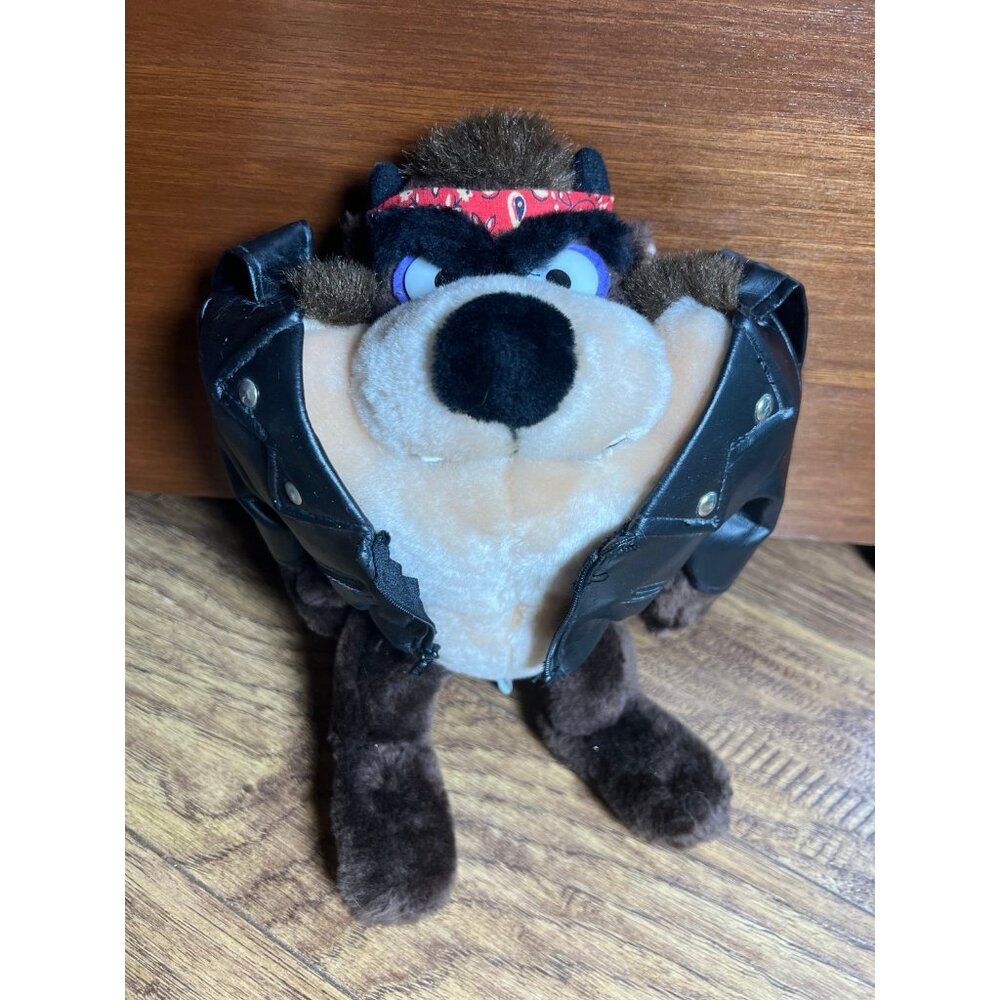 Looney Tunes Tasmanian Devil 10" Plush Biker Stuffed Animal Toy 24K Vintage 1992